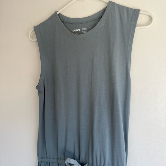 Pact Organic Cotton Relaxed Slub Tank Maxi Dress Small Side Slits Pockets Slate - Picture 4 of 8
